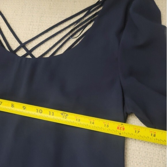 Chiffon Blue Longsleeve Lined Mini Dress with Strappy back Womens - Picture 9 of 13